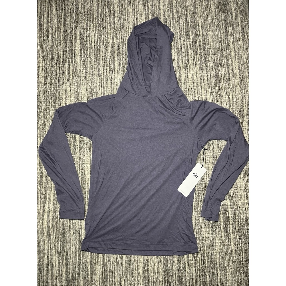 ALO Yoga Mens M Purple Cotton Fleece Pullover Hoodie Logo Solid